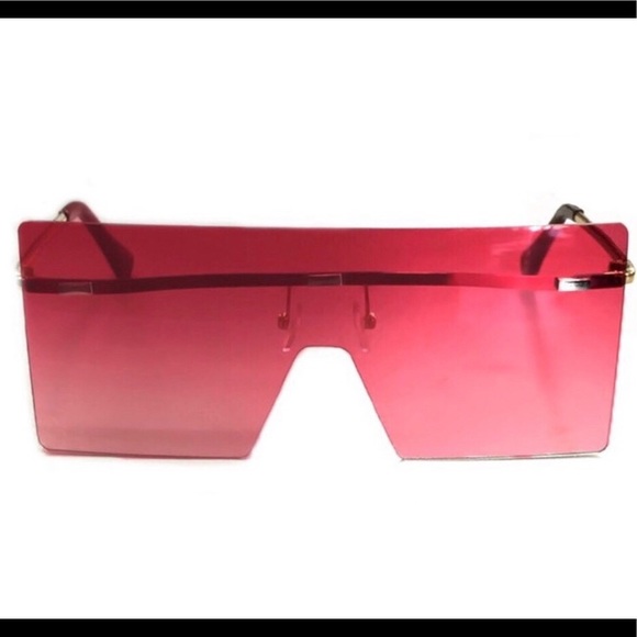 Red Oversized Modern Shield Sunglasses